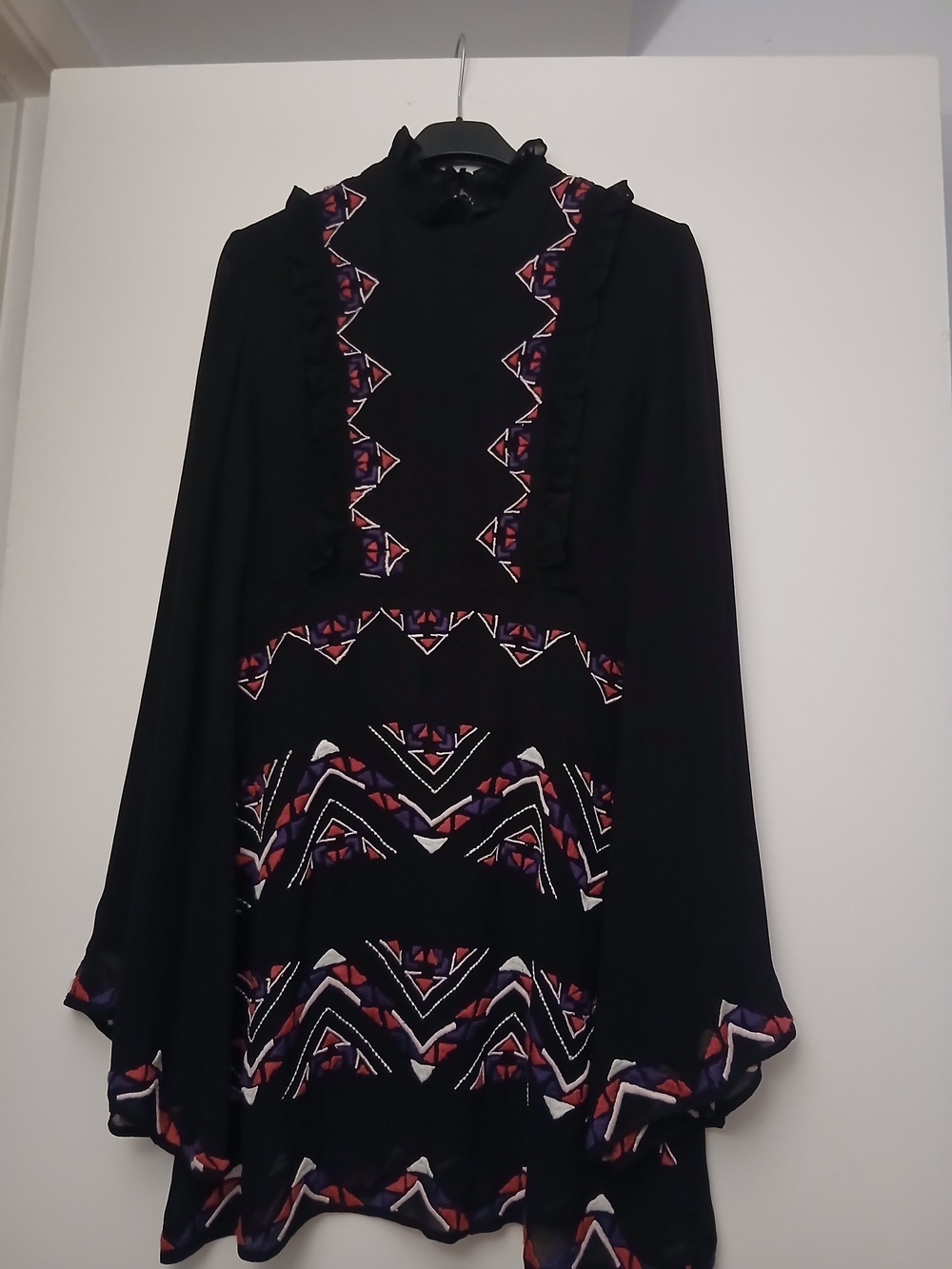 Rococo Sand Black Mini Dress with Vibrant Geometric Trim
